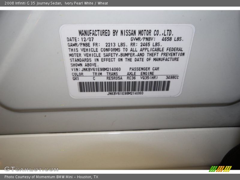 Ivory Pearl White / Wheat 2008 Infiniti G 35 Journey Sedan