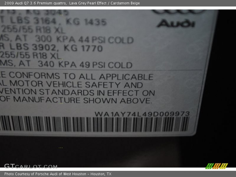 Lava Grey Pearl Effect / Cardamom Beige 2009 Audi Q7 3.6 Premium quattro