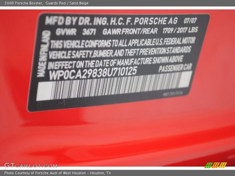 Guards Red / Sand Beige 2008 Porsche Boxster
