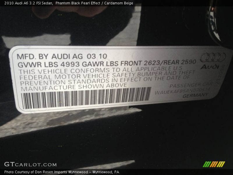 Phantom Black Pearl Effect / Cardamom Beige 2010 Audi A6 3.2 FSI Sedan