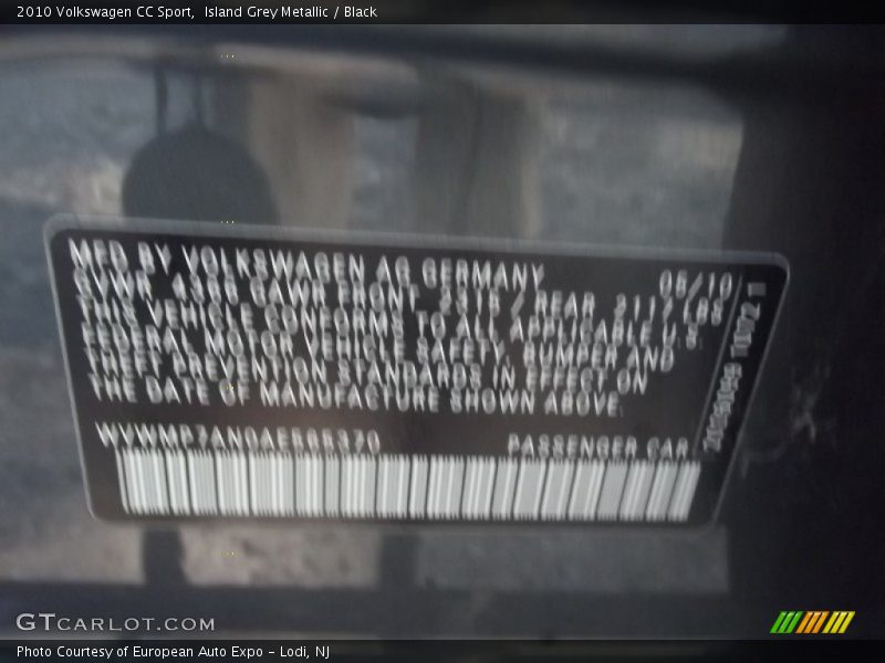 Island Grey Metallic / Black 2010 Volkswagen CC Sport