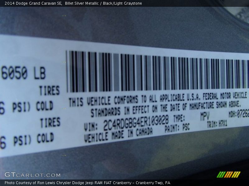 2014 Grand Caravan SE Billet Silver Metallic Color Code PSC