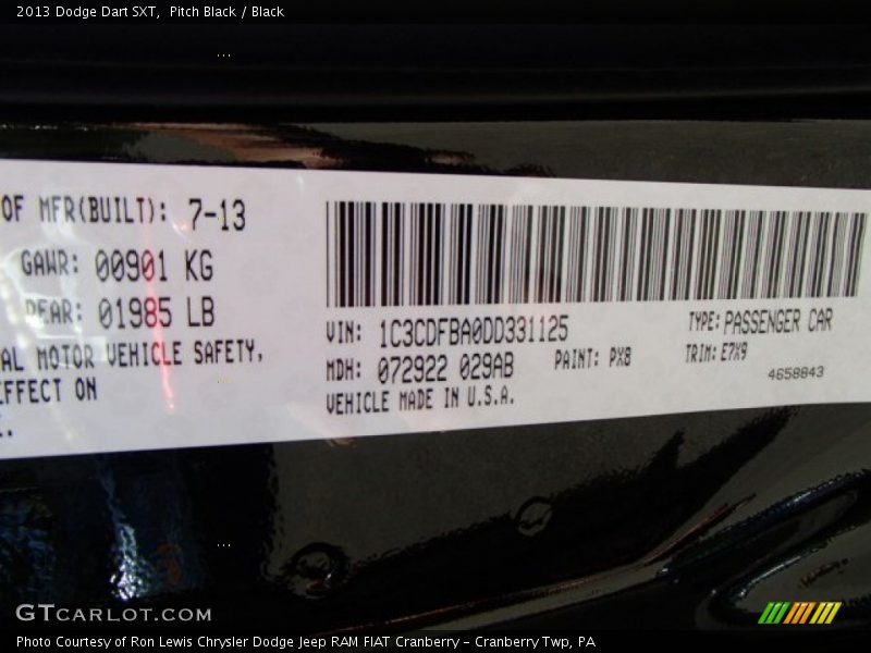 Pitch Black / Black 2013 Dodge Dart SXT