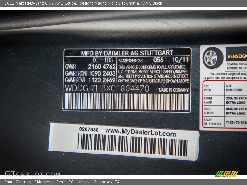 2012 C 63 AMG Coupe designo Magno Night Black matte Color Code 056