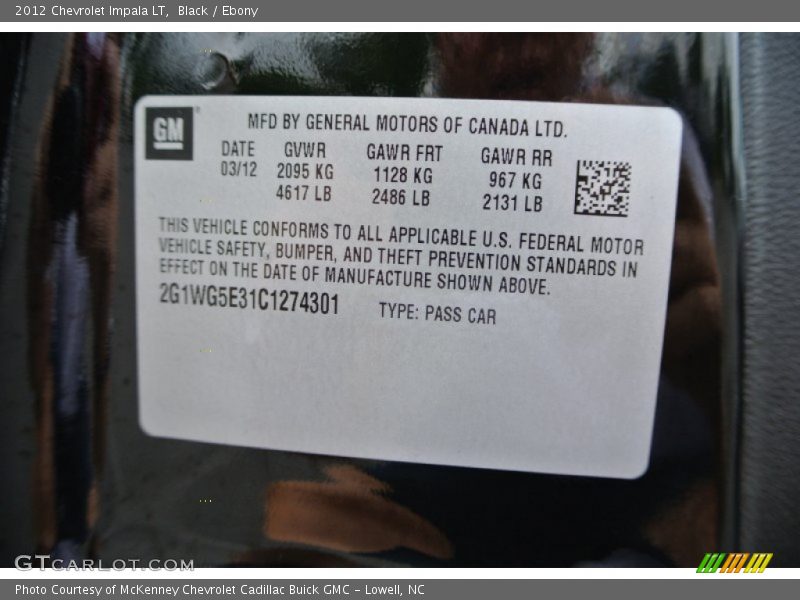 Black / Ebony 2012 Chevrolet Impala LT