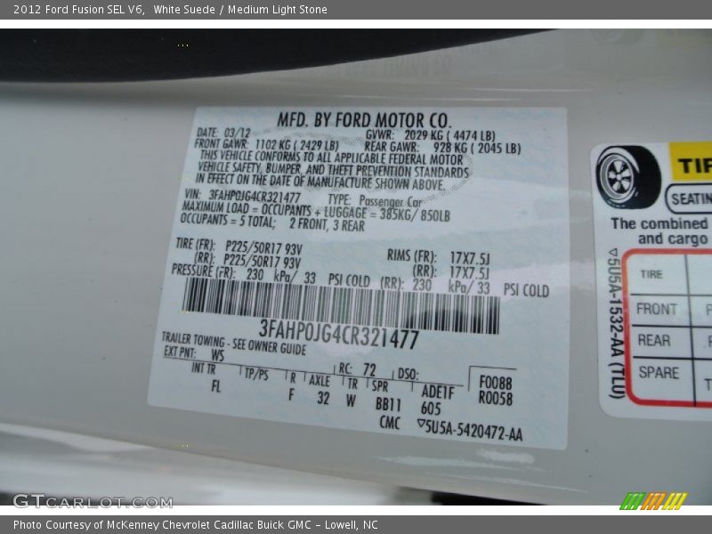 White Suede / Medium Light Stone 2012 Ford Fusion SEL V6