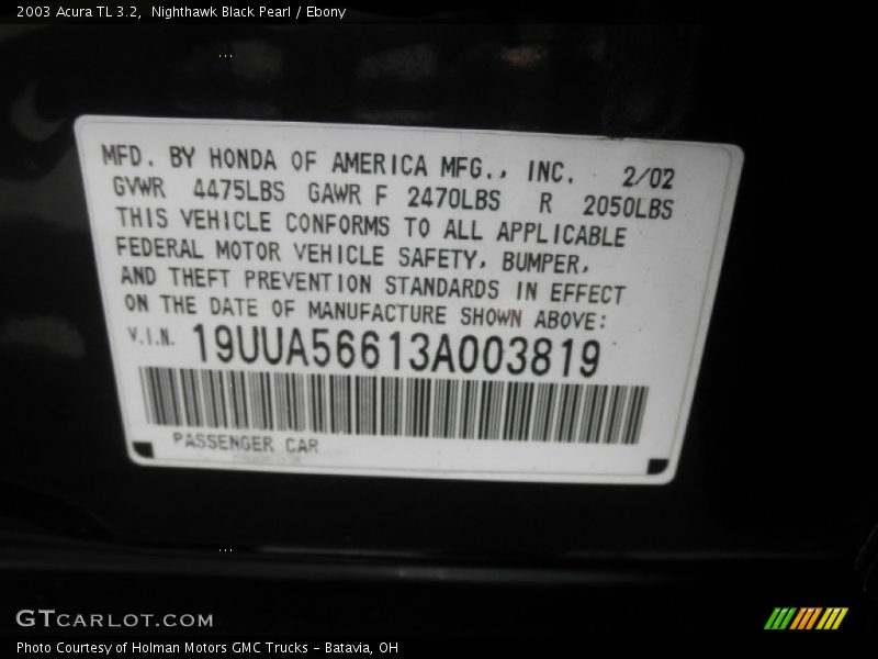 Nighthawk Black Pearl / Ebony 2003 Acura TL 3.2