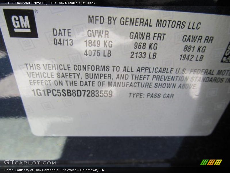 Blue Ray Metallic / Jet Black 2013 Chevrolet Cruze LT