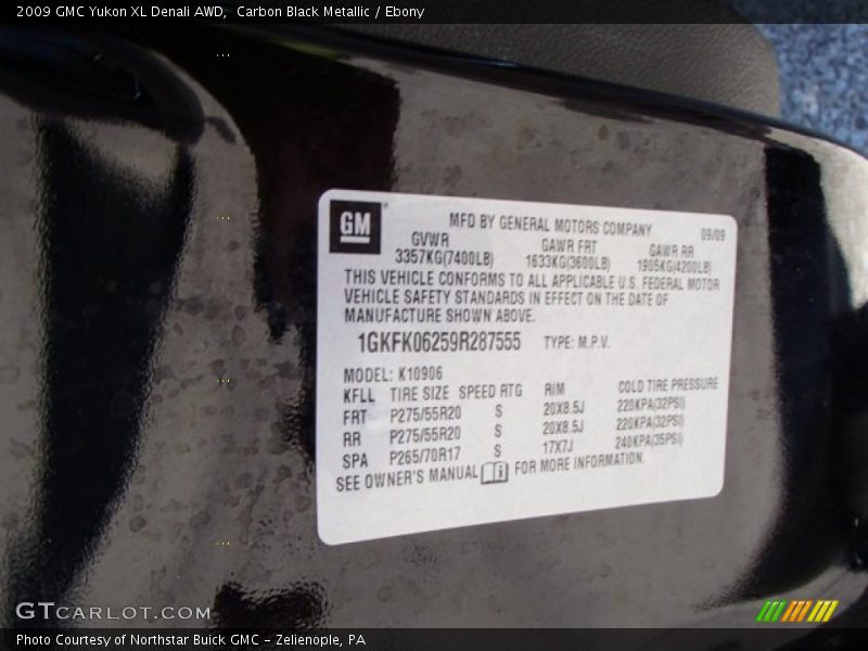 Carbon Black Metallic / Ebony 2009 GMC Yukon XL Denali AWD