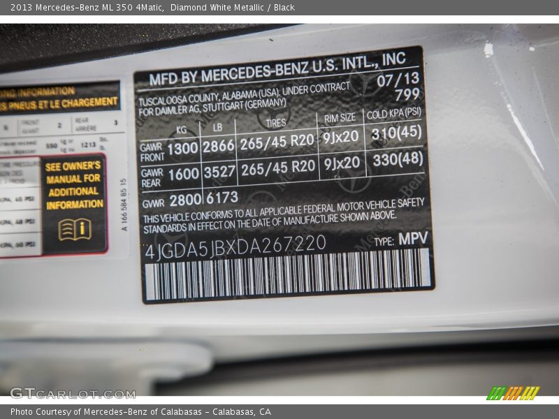 Diamond White Metallic / Black 2013 Mercedes-Benz ML 350 4Matic