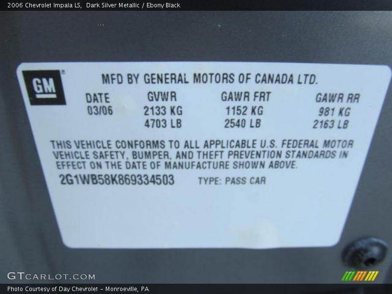 Dark Silver Metallic / Ebony Black 2006 Chevrolet Impala LS