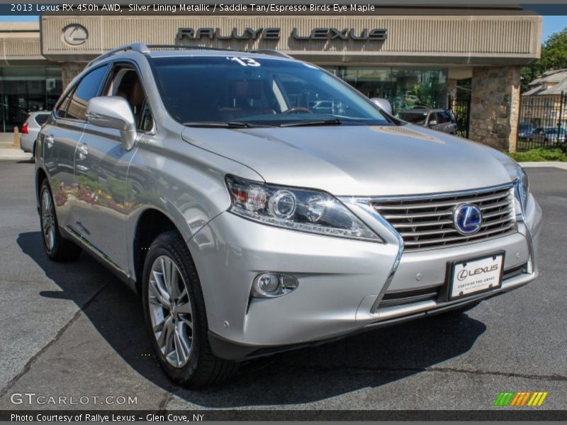 Silver Lining Metallic / Saddle Tan/Espresso Birds Eye Maple 2013 Lexus RX 450h AWD