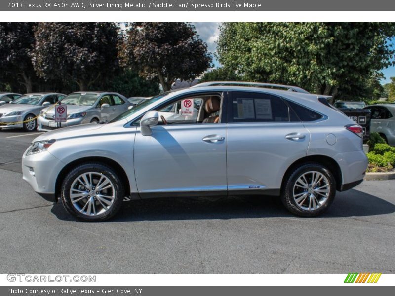 Silver Lining Metallic / Saddle Tan/Espresso Birds Eye Maple 2013 Lexus RX 450h AWD
