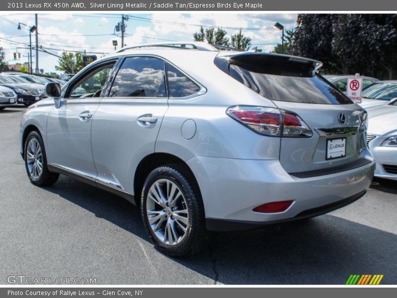 Silver Lining Metallic / Saddle Tan/Espresso Birds Eye Maple 2013 Lexus RX 450h AWD