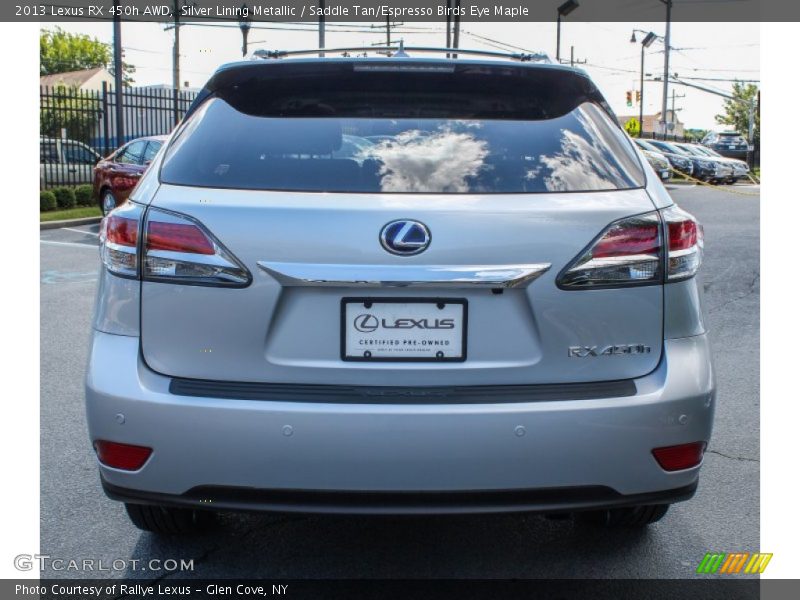 Silver Lining Metallic / Saddle Tan/Espresso Birds Eye Maple 2013 Lexus RX 450h AWD