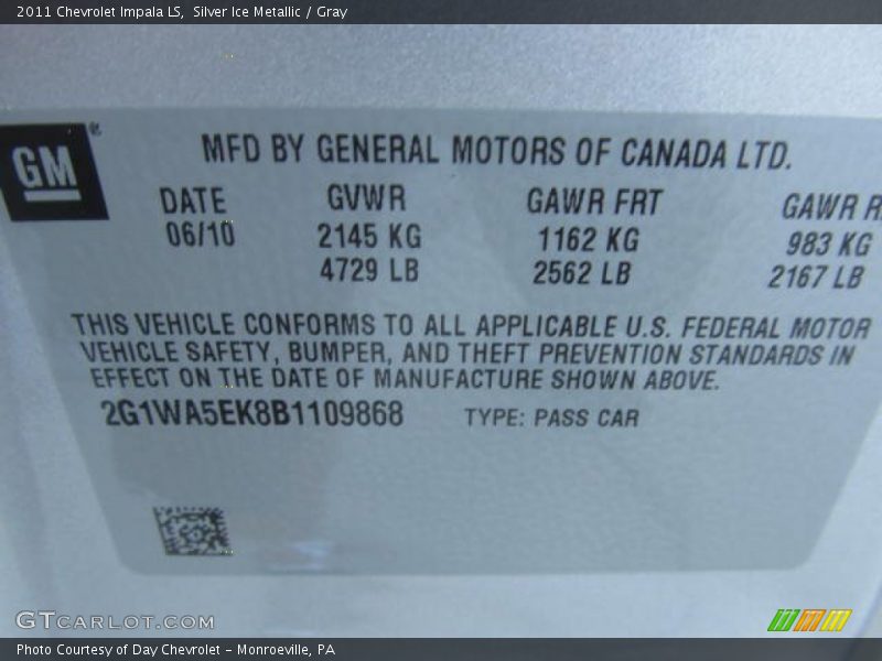 Silver Ice Metallic / Gray 2011 Chevrolet Impala LS