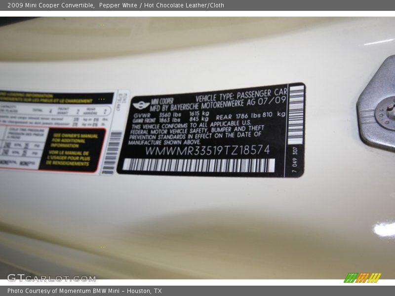 Pepper White / Hot Chocolate Leather/Cloth 2009 Mini Cooper Convertible