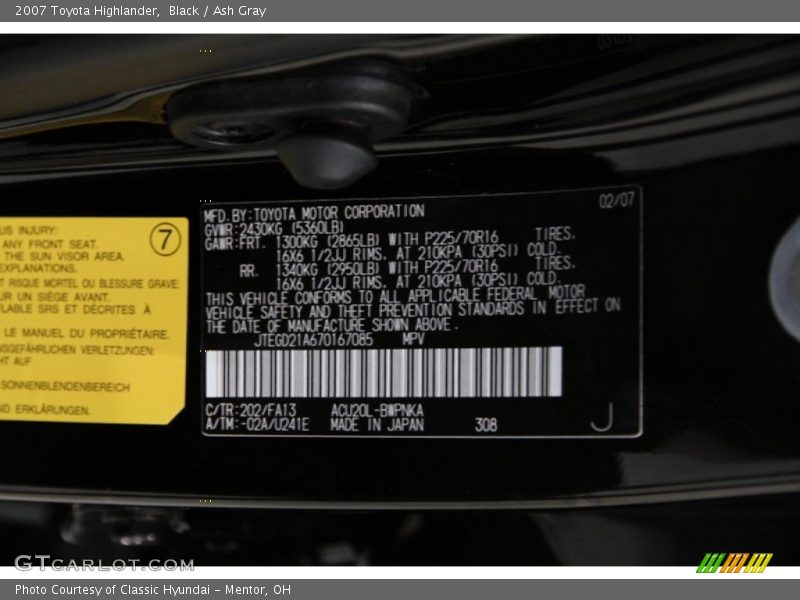 Black / Ash Gray 2007 Toyota Highlander