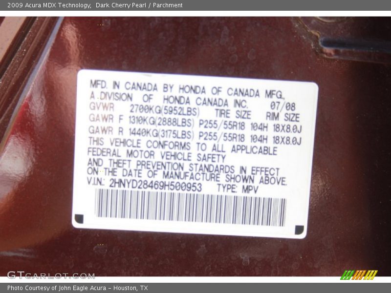 Dark Cherry Pearl / Parchment 2009 Acura MDX Technology