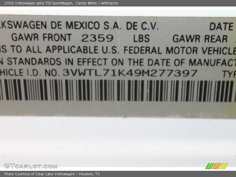 Candy White / Anthracite 2009 Volkswagen Jetta TDI SportWagen