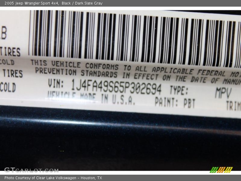 Black / Dark Slate Gray 2005 Jeep Wrangler Sport 4x4