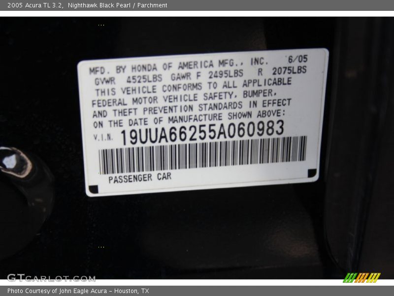 Nighthawk Black Pearl / Parchment 2005 Acura TL 3.2