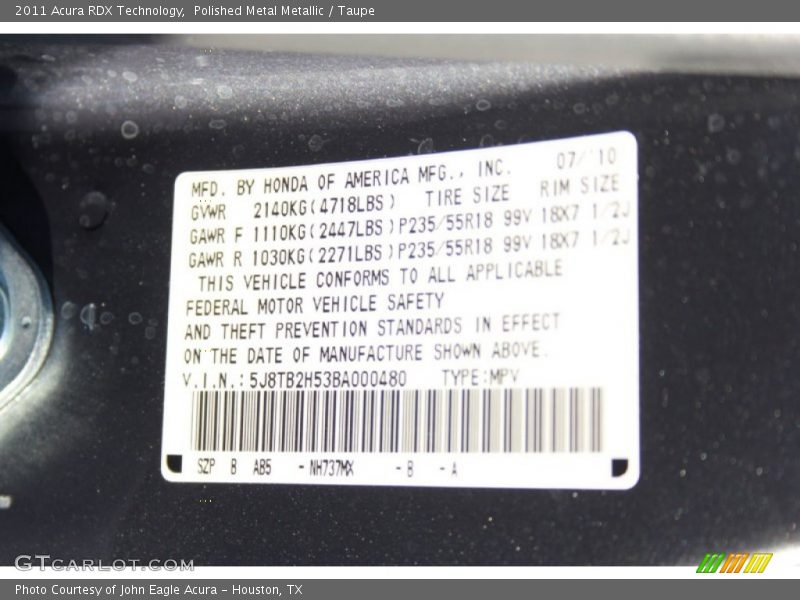 Polished Metal Metallic / Taupe 2011 Acura RDX Technology
