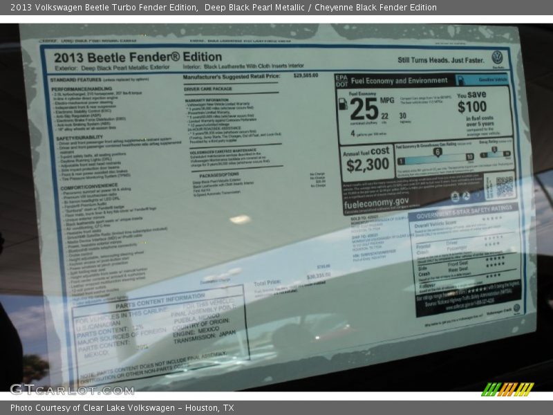 Deep Black Pearl Metallic / Cheyenne Black Fender Edition 2013 Volkswagen Beetle Turbo Fender Edition