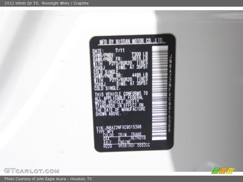 Moonlight White / Graphite 2012 Infiniti QX 56