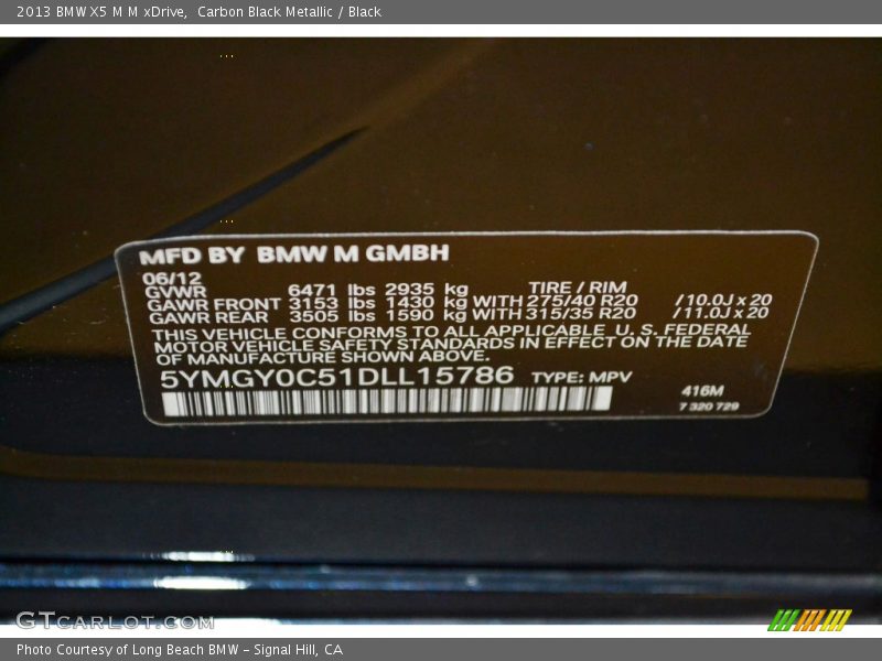 2013 X5 M M xDrive Carbon Black Metallic Color Code 416