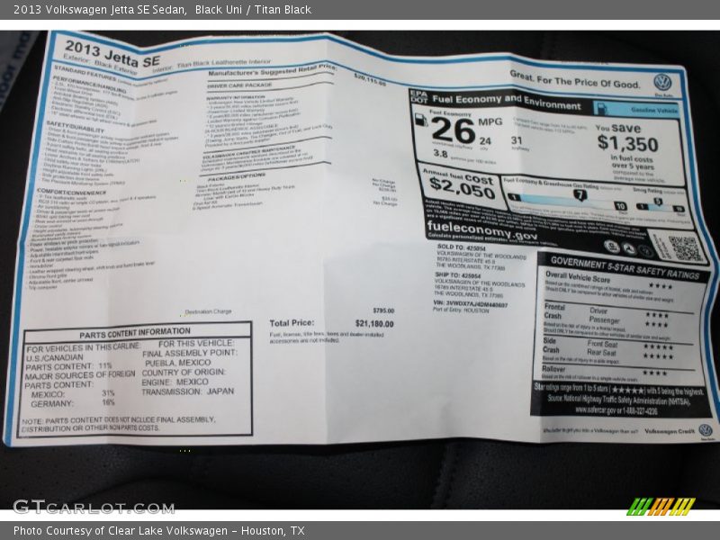 Black Uni / Titan Black 2013 Volkswagen Jetta SE Sedan