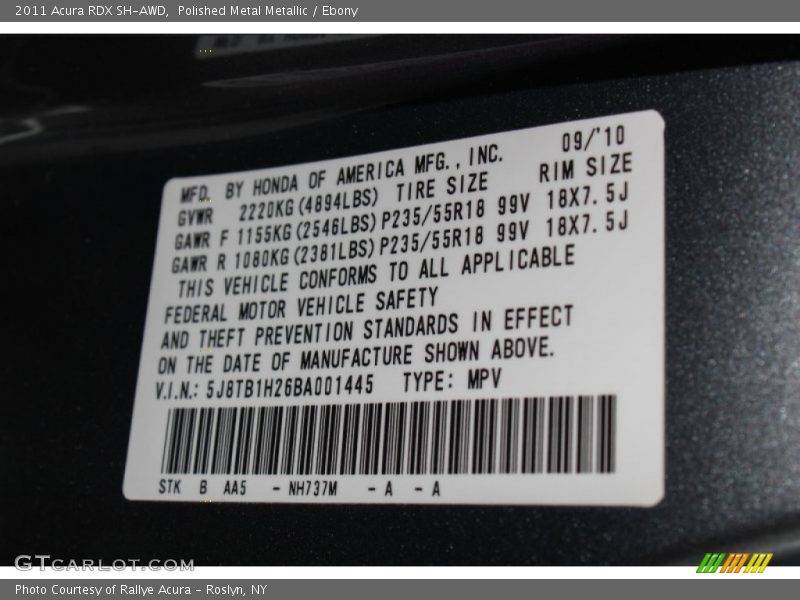 Polished Metal Metallic / Ebony 2011 Acura RDX SH-AWD