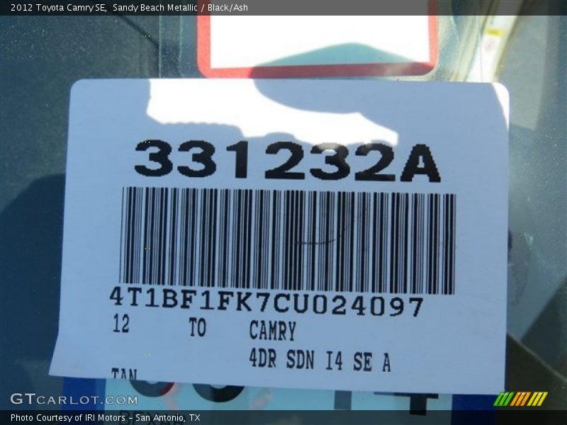 Sandy Beach Metallic / Black/Ash 2012 Toyota Camry SE