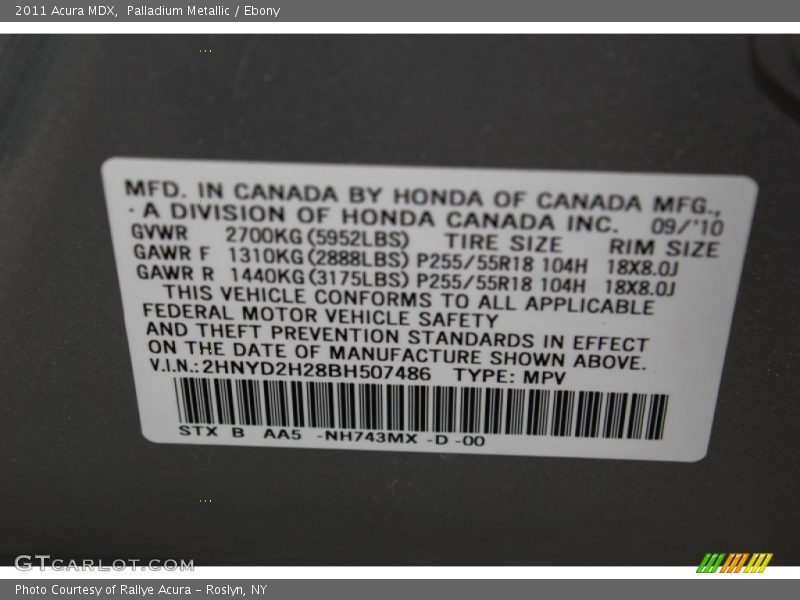 Palladium Metallic / Ebony 2011 Acura MDX