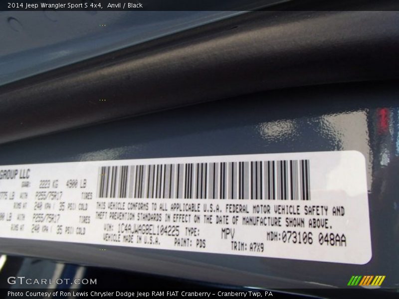 2014 Wrangler Sport S 4x4 Anvil Color Code PDS