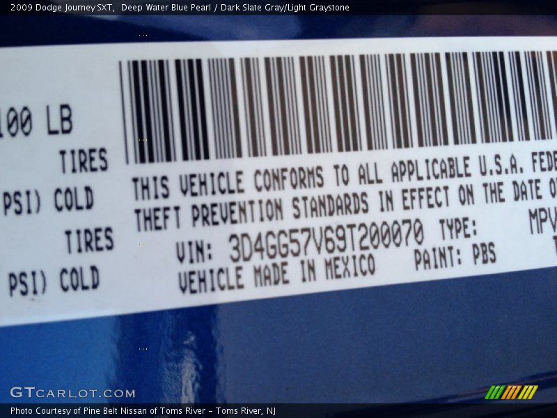 Deep Water Blue Pearl / Dark Slate Gray/Light Graystone 2009 Dodge Journey SXT