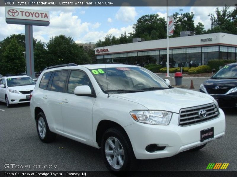Blizzard White Pearl / Ash Gray 2008 Toyota Highlander 4WD