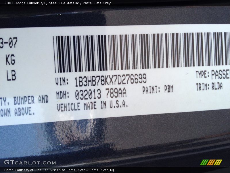 Steel Blue Metallic / Pastel Slate Gray 2007 Dodge Caliber R/T