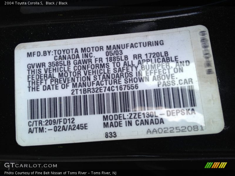 Black / Black 2004 Toyota Corolla S