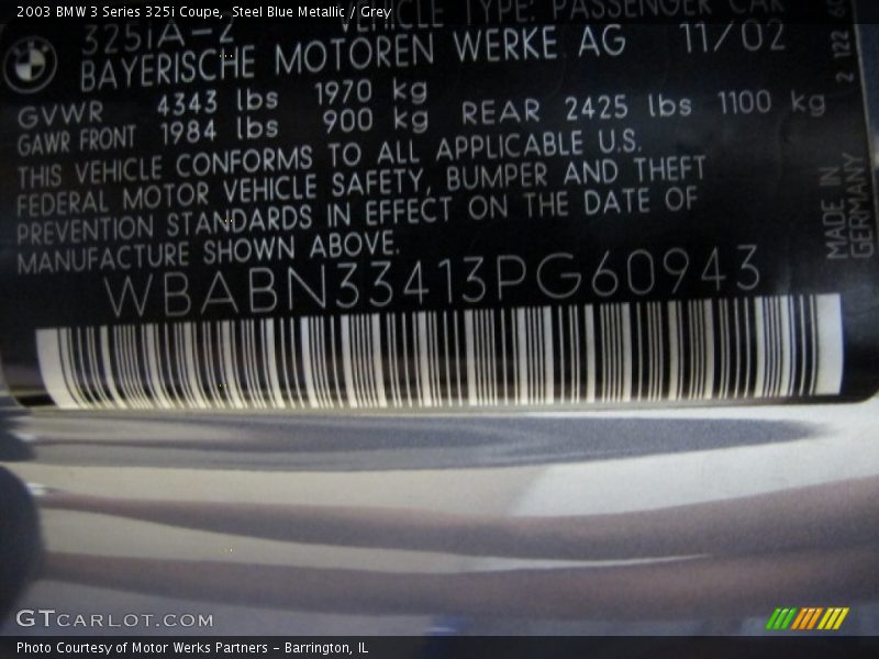 Steel Blue Metallic / Grey 2003 BMW 3 Series 325i Coupe