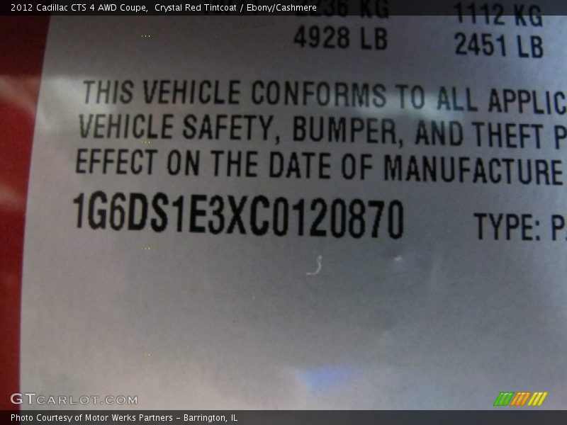Crystal Red Tintcoat / Ebony/Cashmere 2012 Cadillac CTS 4 AWD Coupe