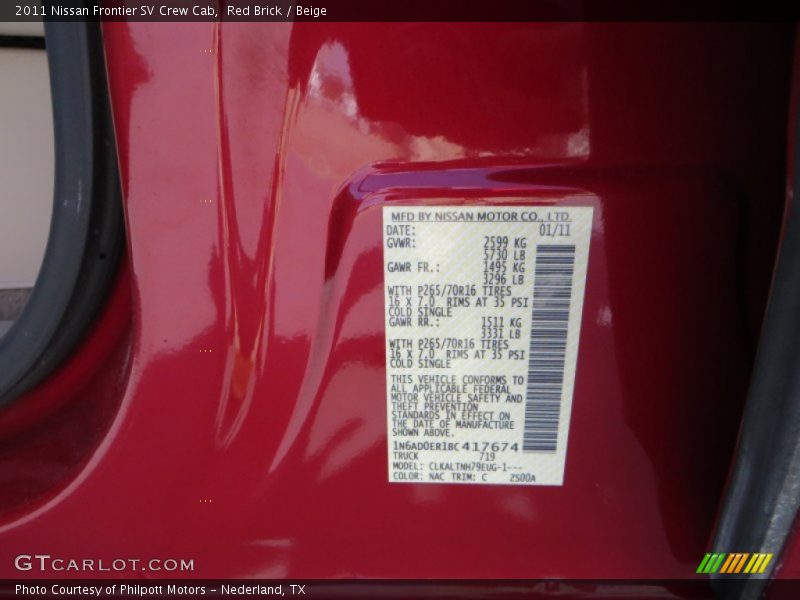 Red Brick / Beige 2011 Nissan Frontier SV Crew Cab