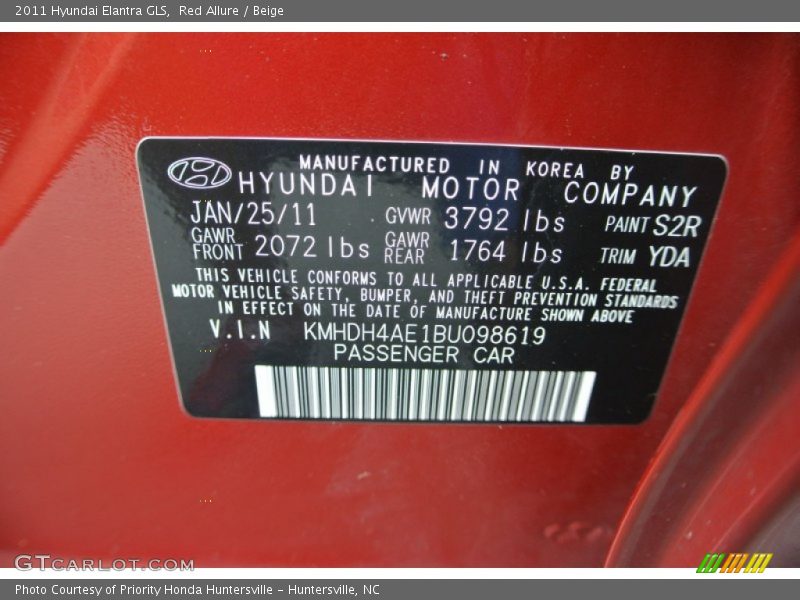 Red Allure / Beige 2011 Hyundai Elantra GLS