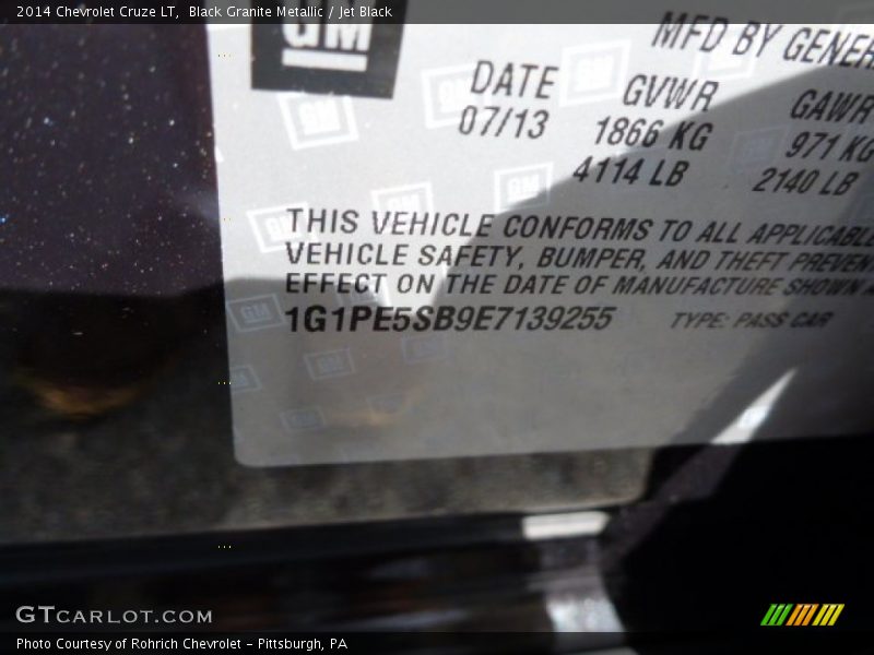 Black Granite Metallic / Jet Black 2014 Chevrolet Cruze LT