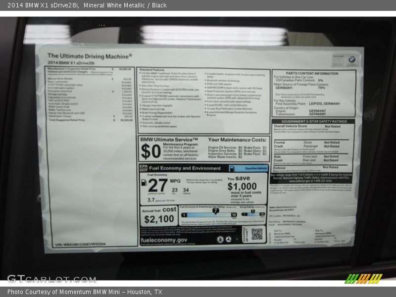  2014 X1 sDrive28i Window Sticker