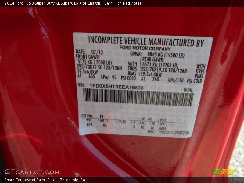 2014 F550 Super Duty XL SuperCab 4x4 Chassis Vermillion Red Color Code F1