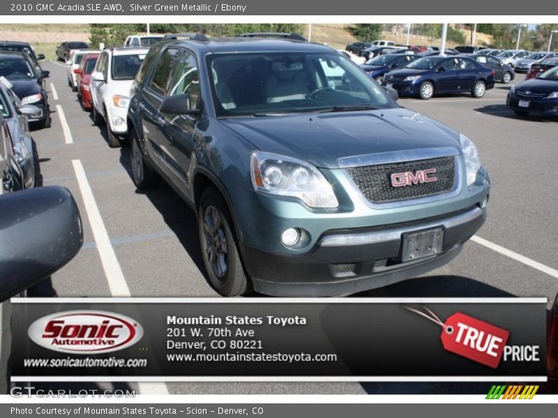 Silver Green Metallic / Ebony 2010 GMC Acadia SLE AWD