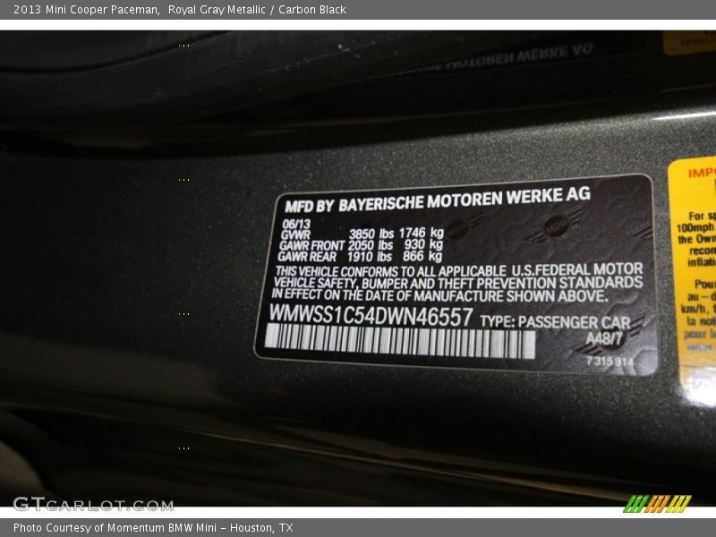 Royal Gray Metallic / Carbon Black 2013 Mini Cooper Paceman