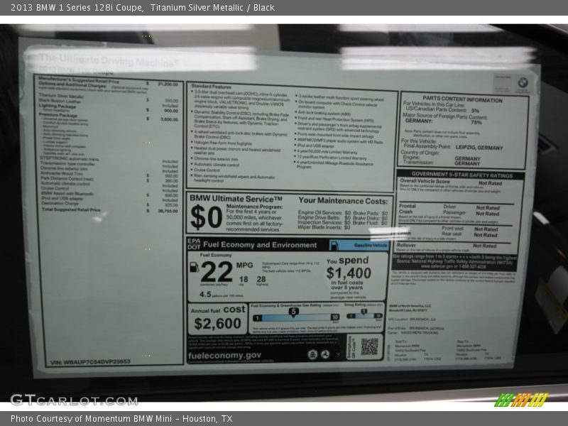 Titanium Silver Metallic / Black 2013 BMW 1 Series 128i Coupe