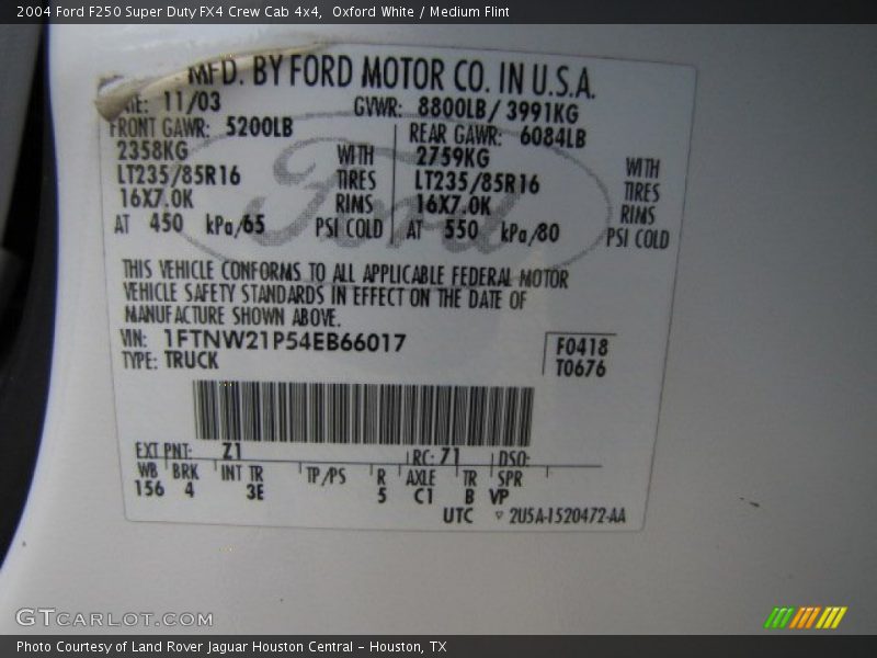 Oxford White / Medium Flint 2004 Ford F250 Super Duty FX4 Crew Cab 4x4